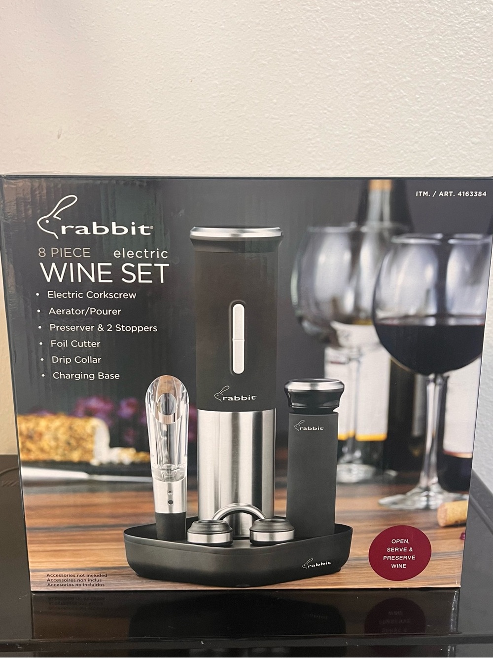 Rabbit 8-Piece Electric Wine Set - Black and Silver